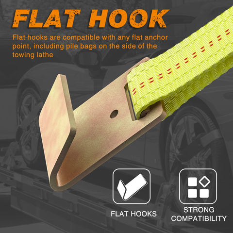 Heavy Duty Car Tie Down Straps With Flat Hooks 10000 Lb Break Strength close-up showing flat hook and strap detail