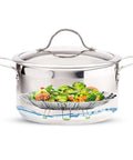 Vegetable Steamer Basket For Cooking Stainless Steel Folding Expandable Steaming Insert in a pot with vegetables inside