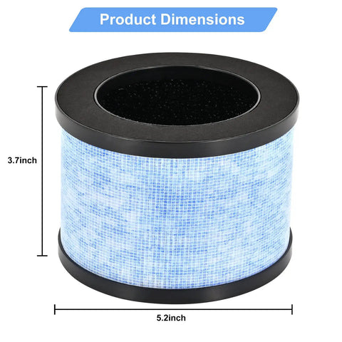 Premium H13 True HEPA Air Filter Replacement Pack For AROEVE MK06 MK01 Kloudi Air Purifier DH JH01 shown with dimensions