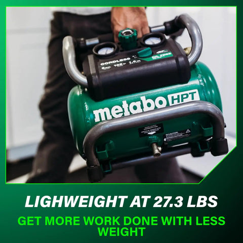 Person holding 36V MultiVolt 2 Gallon Cordless Air Compressor On The Go Power For Pneumatic Finish Nailers And Tire Inflation Tool Body Only No Battery Included EC36DAQ4
