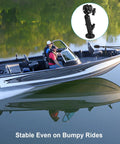 Boat with Stabilizer Mount For Trolling Motors With 360 Degree Adjustable Dual Ball Head on calm water