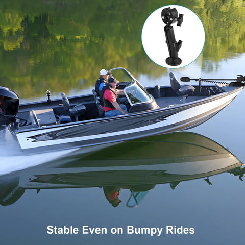 Boat with Stabilizer Mount For Trolling Motors With 360 Degree Adjustable Dual Ball Head on calm water