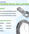Door Lock Strike Replacement For LG And Kenmore Elite Front Load Washers Compatible With WM3050CW WM3600HVA WM3770HVA WM3170CW MFG63099101 Keeps Door Shut During Wash Cycle Easy DIY Washer Repair Part. Gray plastic washer door strike, front view.