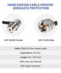 UHF SO239 Female and UHF PL259 Male connectors for Dual Band Vehicle Ham Radio Antenna 136-174 MHz UHF 400-470 MHz.