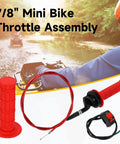 Seven Eighths Inch Throttle Cable And Handlebar Grips Kit For Dirt Pit Bikes And Mini Bikes with red grips and cable