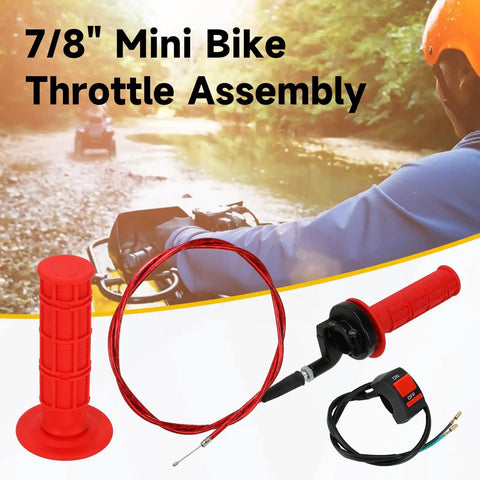 Seven Eighths Inch Throttle Cable And Handlebar Grips Kit For Dirt Pit Bikes And Mini Bikes with red grips and cable