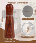 51mm Espresso Accessories Kit With WDT Tool Dosing Funnel Puck Screen Set shown with product dimensions.