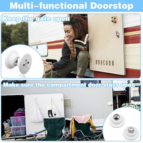2 Pack White Silicone Magnetic Door Holder For RV No Drilling Hole-Free Installation Silent Magnetic Door Latch shown in use on RV