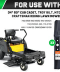 ZT1 50 Blade Set For Cub Cadet 50 Inch Mower Deck Replace 94205052A with 6 Star Shaped Center Hole shown with lawn tractor