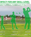 Silhouettes of golfers of various ages with labeled club lengths. Two Pack Adjustable Golf Club Set 23 To 39.5 Inch Length For Backyard Golf Fun Chipper.