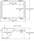 Technical drawing of Waterproof IP67 ABS Plastic Electrical Junction Box Enclosure dimensions, top and side views.