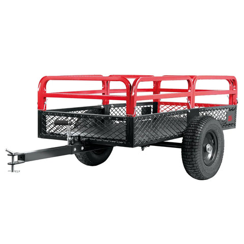 Beefy Heavy Duty ATV Dump Trailer With 1500lb Capacity And 15 Cu Ft Utility Cart Red Steel Railings 16 Inch Tires For Tractor And UTV