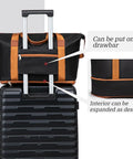 Cosbarn 5-piece luggage set: front view of black ABS hard-shell suitcase with spinner wheels and orange-strapped top bag.