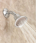 3.5 Inch Single Function Eco-Performance Shower Head 6303EPBN Brushed Nickel Finish installed on bathroom wall