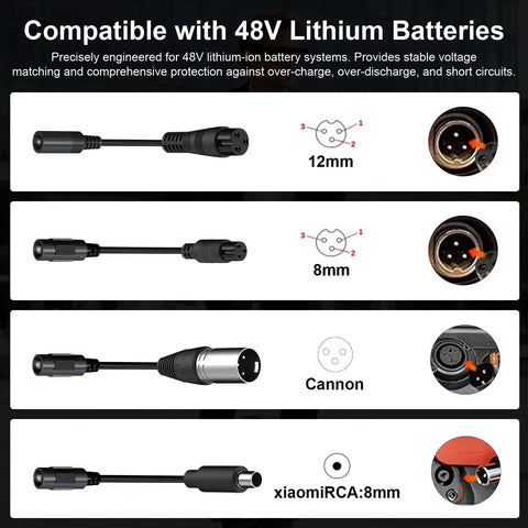 54.6V 2A Fast Electric Bike Charger For 48V EBikes Universal Fit With XP 2.0 3.0 Ecotric City Beach Evercross H5 H7 And Other 48V Batteries For Home And On The Go With Safe Overvoltage Protection And Efficient Cooling