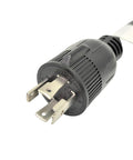 Close-up of Power Adapter Cord For Generator L14-30P To L6-20R 4 Prong 30 Amp Twist Lock Plug, showing copper prongs.