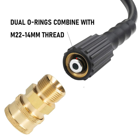 LIULO TOOL four-pack pressure washer quick-connect adapters; brass M22 to 3/8 inch, rated up to 5000 PSI.