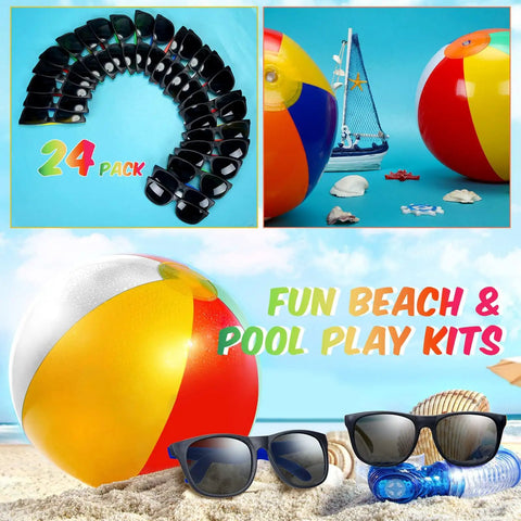48 Piece Beach Ball And Neon Sunglasses Party Favors Set With 24 Inflatable 12 Inch Beach Balls 24 Neon Sunglasses And Handy Pump