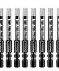 Dry Diamond Drill Bits Set Ten Pc Three Sixteenth Inch Hex Shank Core Drill Bits With Wax Cooling For Porcelain Tile Ceramic Concrete Granite Marble Hard Materials Not For Wood, front view