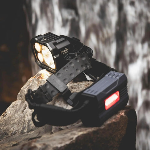 HP25R V2.0 Headlamp With 1600 Lumen Spotlight, 400 Lumen Floodlight, Red Light on rocks, versatile and water-resistant design.