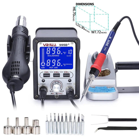 2 In 1 Hot Air Rework And Soldering Iron Station With Large LCD Screen And PID Temperature Control, tools and accessories included