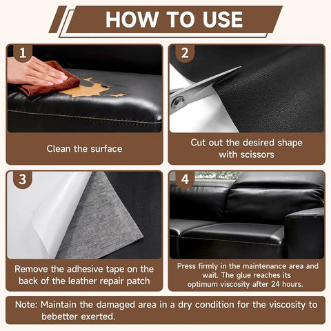 Steps for using Leather Repair Tape Heavy Duty Vinyl Patch 3.15 Inch By 59 Inch Waterproof Self Adhesive Kit on leather couch