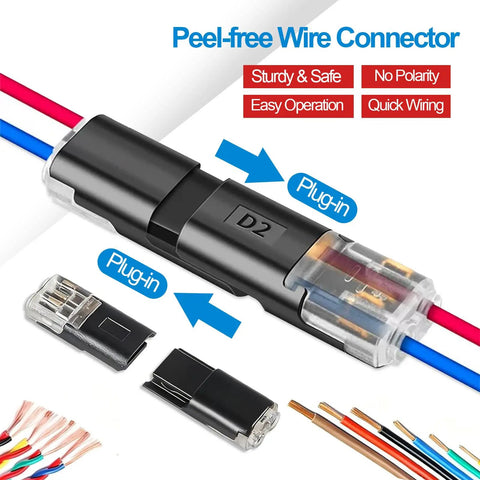 90 Pack 2 Pin Snap Wire Connectors With Heavy Duty Locking Clips And Quick Stripper Tool No Sweat Electrical Wiring Kit For Led Strip Lights and Weekend DIY Fixes featuring peel-free connector and colorful wires.