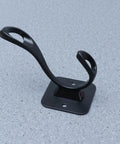 Vintage Matte Black Wall Hooks Set Of Five For Hanging Heavy Coats Umbrellas And Handbags Boasts Dope Industrial Vibes And Rock Solid Screw Mount Hardware, single hook detail against gray background.