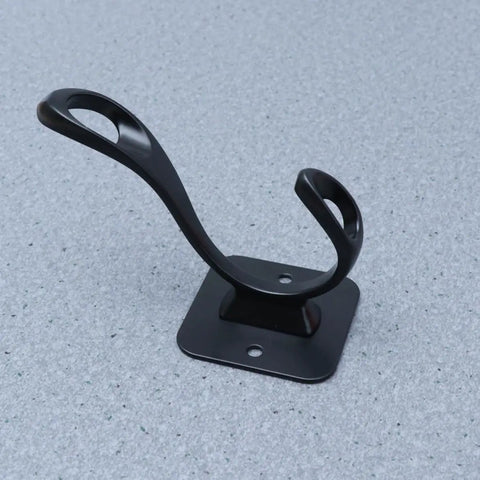 Vintage Matte Black Wall Hooks Set Of Five For Hanging Heavy Coats Umbrellas And Handbags Boasts Dope Industrial Vibes And Rock Solid Screw Mount Hardware, single hook detail against gray background.