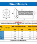 Size reference chart for Premium Pure Copper Countersink Screws Flat Head Phillips Drive dimensions and specifications.