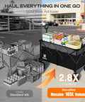 165L Collapsible Folding Wagon With Silent All Terrain Wheels Heavy Duty Utility Cart Loads Up To 330 Lbs For Camping Shopping Outdoor Use Large Capacity Grocery Carrier shown full of groceries in a parking lot.