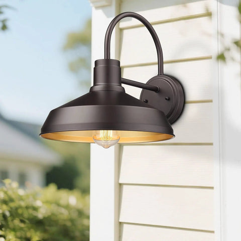Gooseneck Outdoor Barn Light Wall Sconce Set Exterior Porch Lighting Fixture In Oil Rubbed Bronze Classic Farmhouse Wall Mount Lamp For Backyard Yard Deck Hallway And Entry Durable Weatherproof 2 Pack