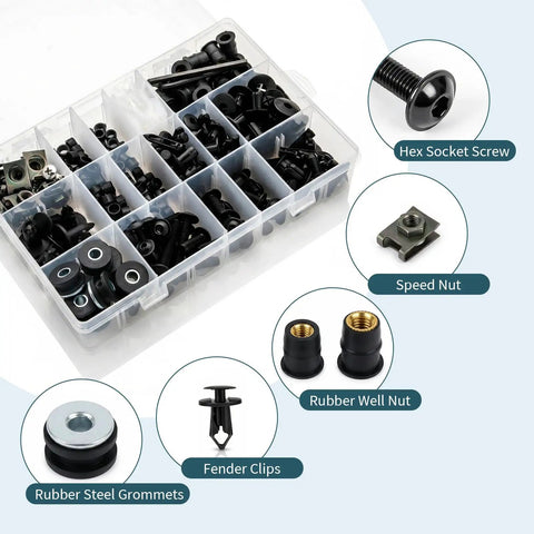 397Pcs Motorcycle Fairing Bolt Kit M4 M5 M6 Stainless Steel Fairing Bolts Windscreen Screws Rubber Well Nuts Fasteners Clips