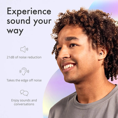 Person wearing ClearTone High Fidelity Ear Plugs For Concerts And Noise Sensitivity 21dB Reduction Soft And Comfortable Reusable