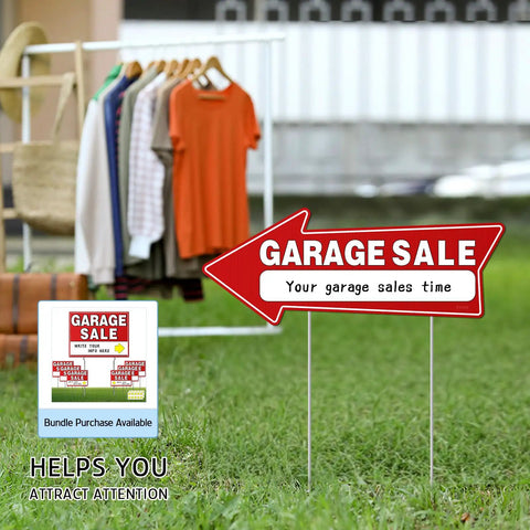 7 Pack Garage Sale Signs With Stakes 16x6 Inch Double Sided Yard Sale Arrows Waterproof Outdoor Signs With 14 Metal Stakes Durable Directional Signs For Curbside Sales And Neighborhood Block Parties, red arrow sign in grass