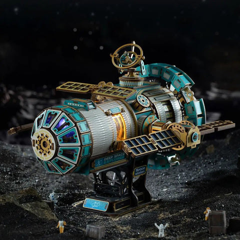 Interstellar Space Station 3D Wooden Puzzle Kit With Lights And Music, 511-Piece DIY Mechanical Model For Adults, No Glue Snap-Fit Build, Totally Rotating Space Station Desk Decor, STEM Sci-Fi Gift For Puzzle Lovers