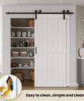Space Saving Double MDF Sliding Barn Doors 48x96 With 8ft Bypass Hardware Kit, Waterproof, Easy Install, White Finish