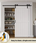 48x84 Double MDF Sliding Barn Doors White Waterproof Space Saving Design Includes 8FT Bypass Hardware Kit in kitchen setting