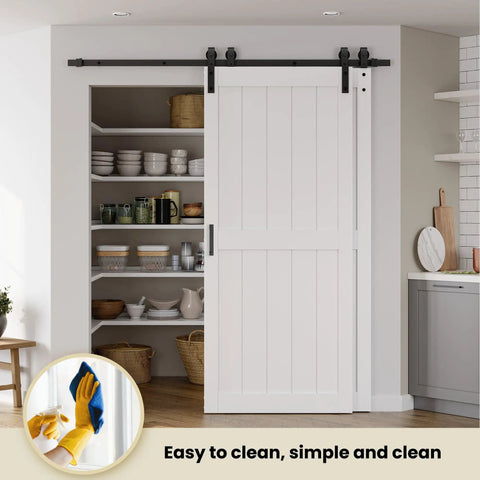 Big Time Space Saver Bypass Barn Door Hardware Kit For 28 By 84 Inch Double Sliding Doors Rock Solid Glide with white doors in kitchen.