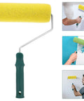 Texture Pattern Paint Roller Sponge Brush For Walls Ceilings And Home Painting, yellow sponge roller with green handle.