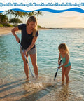 Beach Day Must Have Sand Sifter Set With Telescoping Handle Angled Scoop in use by adult and child at beach shoreline