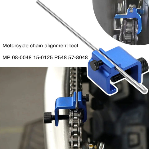 Rugged Chain Alignment Tool For Motorcycles And ATVs, clamp mounted on sprocket, durable metal construction for precise alignment