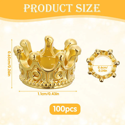 Mini Crown Charms For Crafts 3D Gold King Crown Beads With Large Hole For DIY Jewelry Necklace And Bracelet Making 100Pcs Royal Bling Beads
