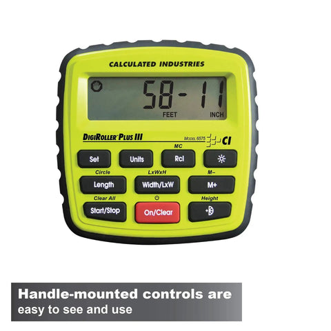 DigiRoller Plus III 12.5 Inch Electronic Distance Measuring Wheel With Large Backlit Display controls close-up.