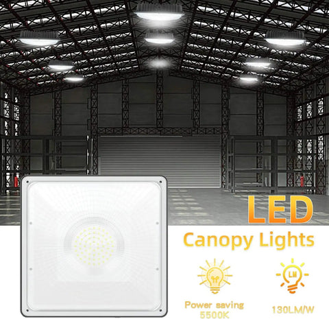High Bright LED Canopy Light Fixture 70W Replaces 500W HID Low Profile 5850 Lumens 5700K Cool White IP65 for garage