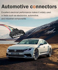 2 Pack Throttle Position Sensor Connector 6 Pin TPS Waterproof Heat Resistant Pigtail Harness Adapter Plug and Play Standard Replacement Built for Easy DIY Repair Compatible With 90980 11858 Black over scenic landscape with white sedan in foreground.