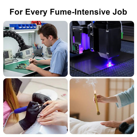 Solder Fume Extractor With Strong 200m3h Suction, H13 HEPA Filtration, desktop friendly for various workshop tasks and engraving