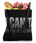 Yo Wingfoil Crew, I Cant My Foil Is Calling Wing Foil Wingsurfing Tote Bag full of groceries and flowers, 16x16 inch black carryall