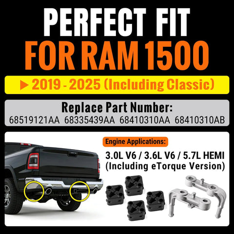 Heavy Duty 6 Piece Exhaust Bracket Muffler Support Kit With Rubber Isolator Hangers For Dodge Ram 1500 2019-2025 Replace OEM Parts Direct Fit Rear Left Right Suspension Repair, steel brackets