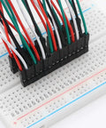 Male to Female Breadboard Jumpers for Arduino and Circuit Boards, 8cm Length, 40-Pack in 4 Colors connected to breadboard